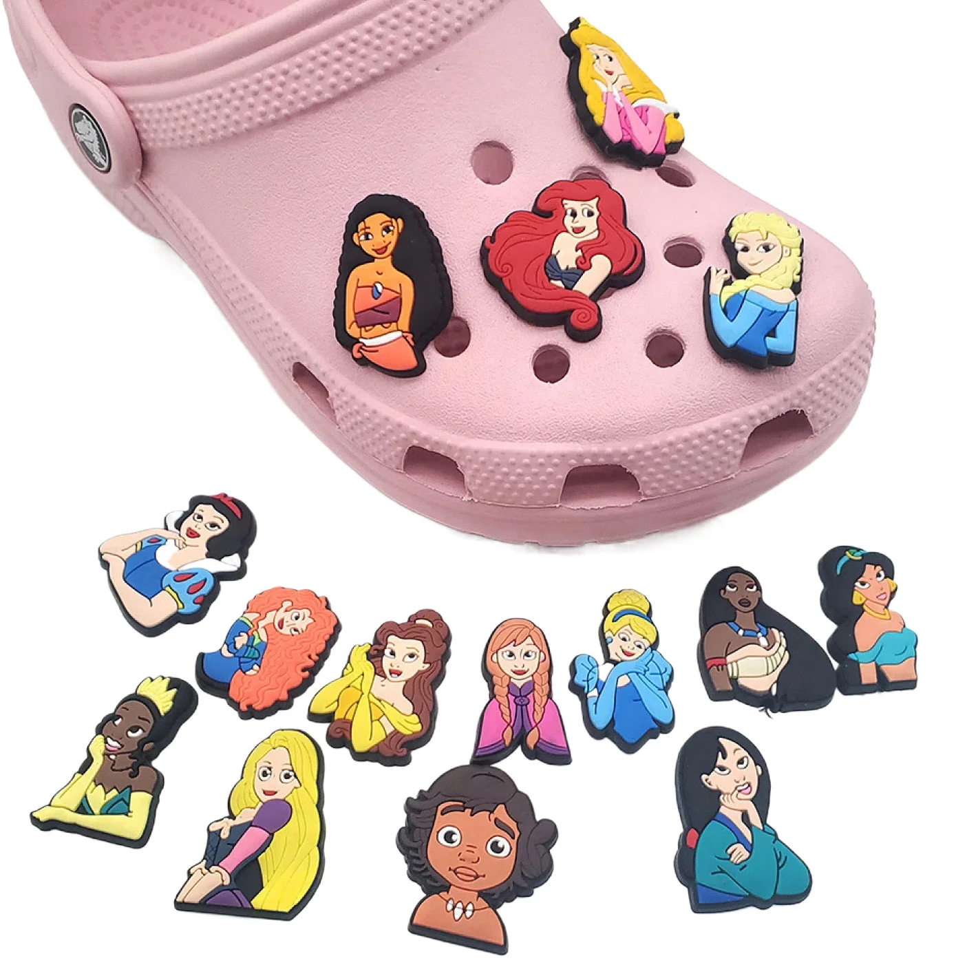 1pcs/15pcs Disney Princess Cartoon Ariel Belle Shoes Charms DIY Sandals Accessories Charms Clogs Decoration for Women Girl Kid