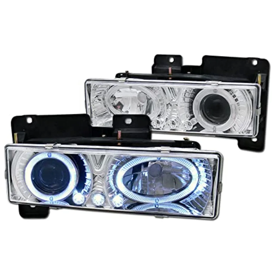 

Chrome Clear Housing Projector Headlights With Halo LED K2 Compatible With 88-00 Chevy/GMC C10 CK C/K Pickup Truck SUV