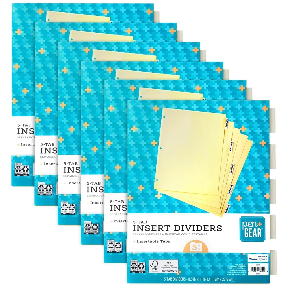 Divisori di carta inseribili 5 schede trasparenti Colore buff 6 set Raccoglitori per organizzazione Ufficio scolastico Uso domestico