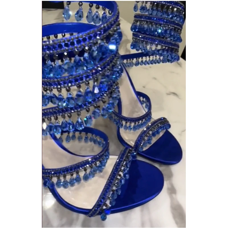 

Crystal Pendant Lengthen Ankle Snake Wrap Sandals Woman Summer 2025 Open Toe Slingback Wedding Bridal Shoes Fashion Luxury Pumps