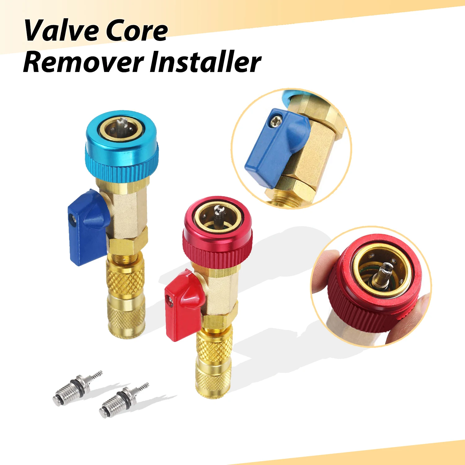 R134A R12 Valve Core Quick Remover Installer High Low Pressure Valve Core Remover Tools Kit for R13A Refrigerant Air Conditioner