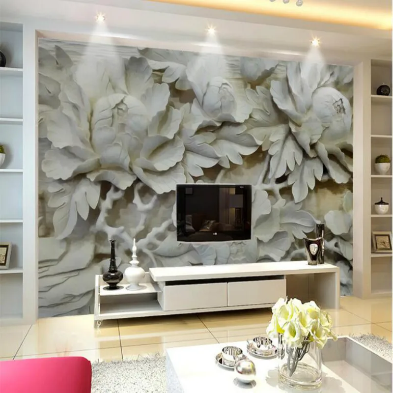 

3D Stereoscopic Relief Peony Floral Wallpapers for Living Room Bedroom Wall Paper 3D Embossed Flower Mural Papel De Parede 3D