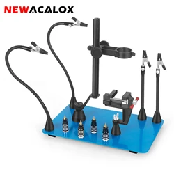 NEWACALOX-soporte de pistola de calor para soldadura magnética, Base de placa de hierro grande de tercera mano, Clip PCB, lupa LED 3X, estación de trabajo de soldadura