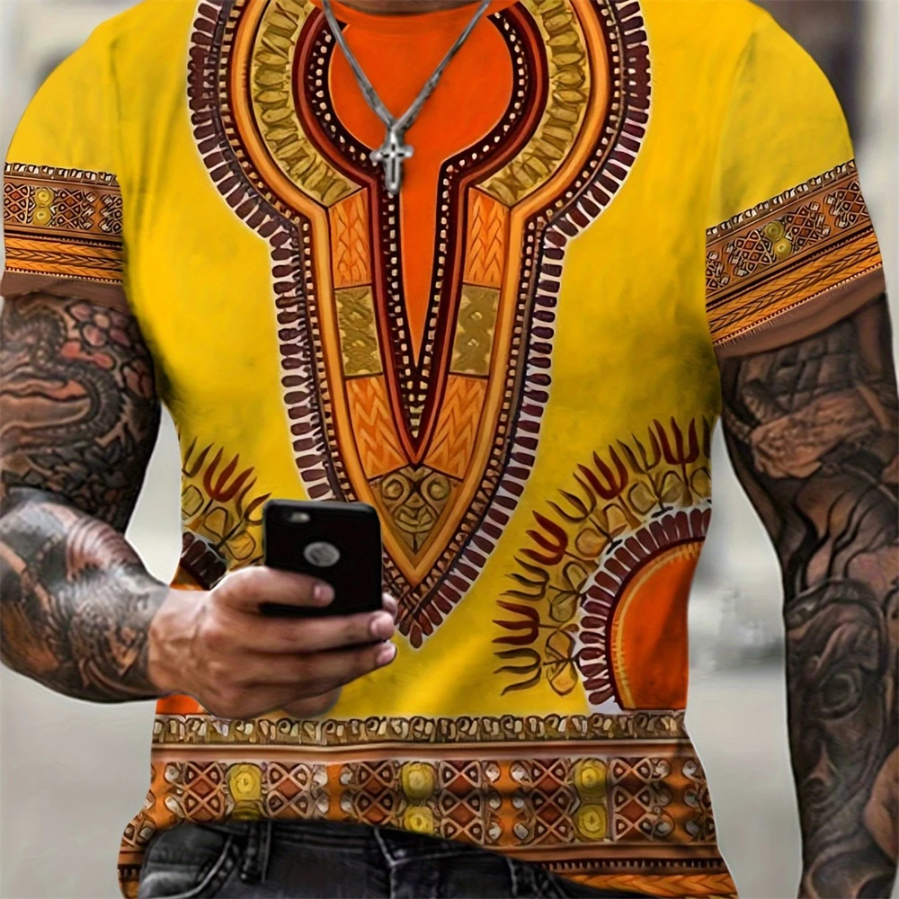 الأفريقية Dashiki العرقية نمط تي شيرت للرجال ثلاثية الأبعاد مطبوعة الشارع الاتجاه تي شيرت الصيف قصيرة الأكمام تي شيرت المتضخم الملابس