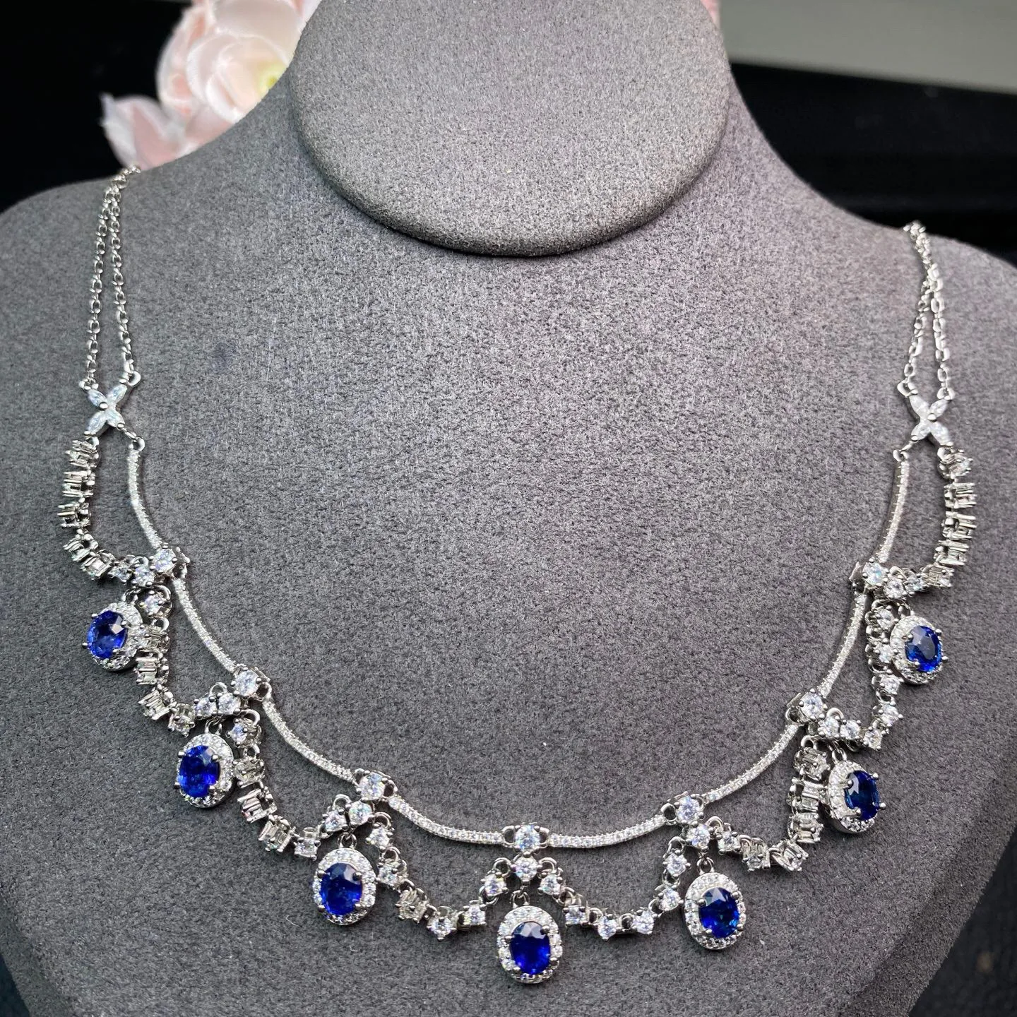 

Ожерелье из серебра 925 пробы с натуральным сапфиром, драгоценный камень королевского синего цвета премиум-класса, роскошные ювелирные изделия для вечернего платья с сертификатом