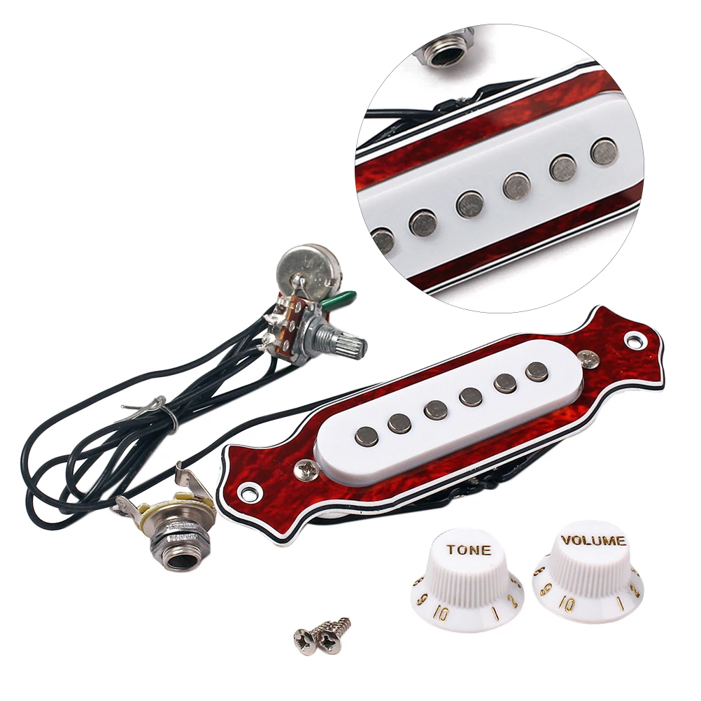 

6 String Soundhole Pickup Guitar Magnetic Pickup Volume Tone Control Knobs Pre Amp For Electric Folk Acoustic Guitars Dark Red
