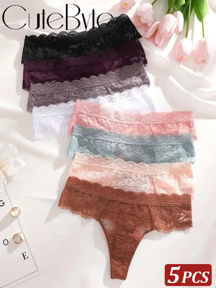 

5Pcs Lace Sexy Thongs Women Low-Rise Briefs Sexy Soft Ladies Underwear Trendy Floral Underpants Female Flowery Panty Lingerie