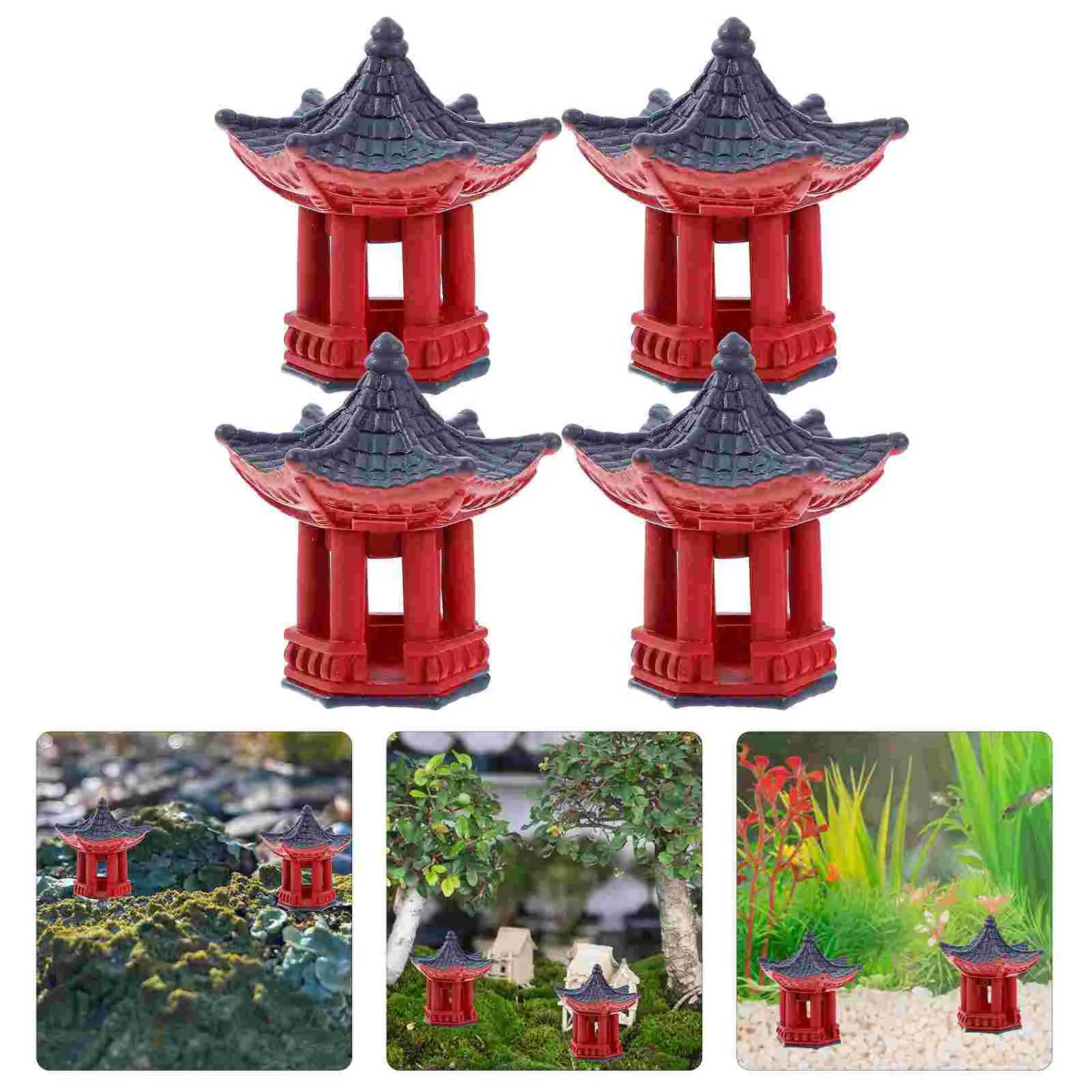 

4pcs Miniature Resin Pavilion Statue Mini Resin Lantern Zen Style Sculpture Garden Pagoda Statue mini pavilion model