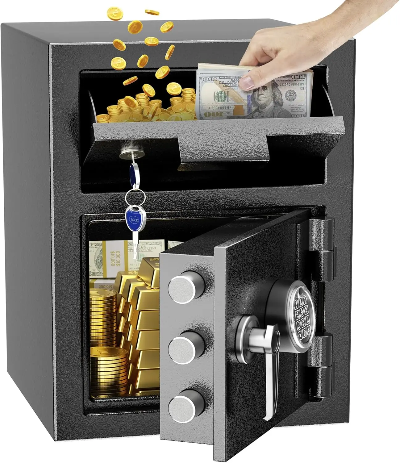 2.6 Cub Depository Drop Safe,80 lbs Drop Slot Money Security Safe Box with Digital keypad and Key for Mail