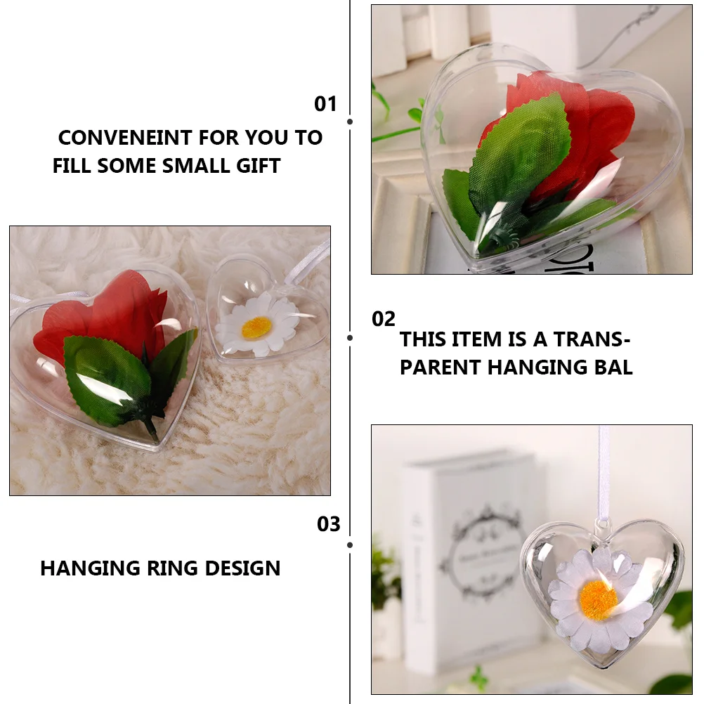 

10Pcs Heart Shape Decorative Ball Clear Plastic Hollow Hanging Ornament for Christmas Party Wedding Decoration Storage Display
