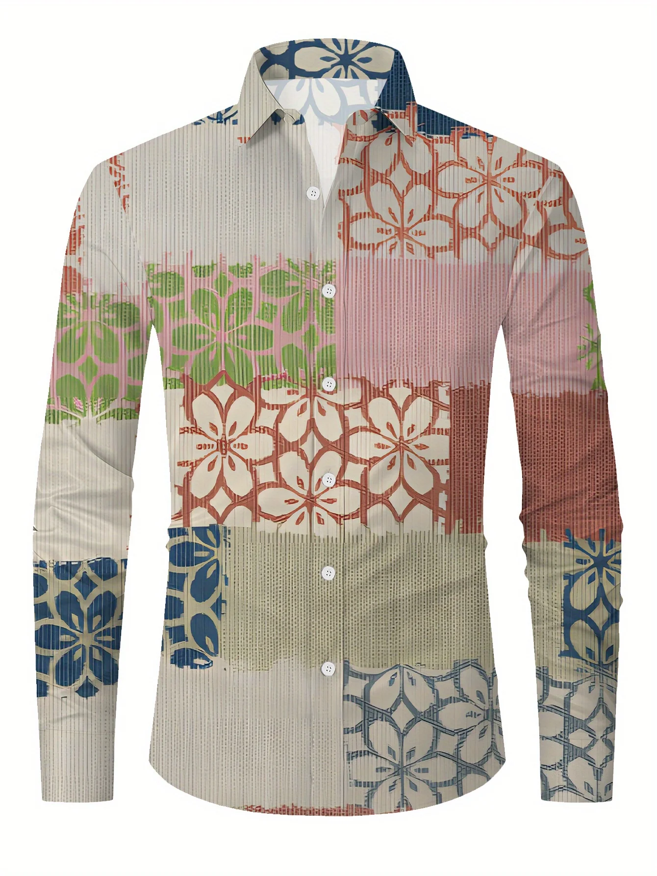 

Bohemian Style Long Sleeve Shirt with Vibrant Turquoise & Colorful Sprinkle Print - Regular Fit Button-Up Casual Shirt for Men