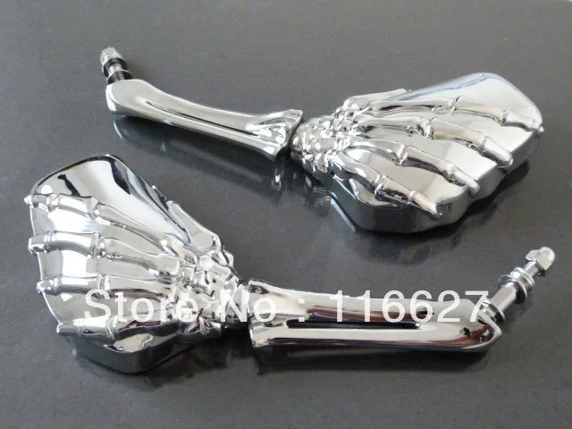 CHROME Skull Skeleton Hand Mirrors for Yamaha Road Royal V Star Warrior Virago