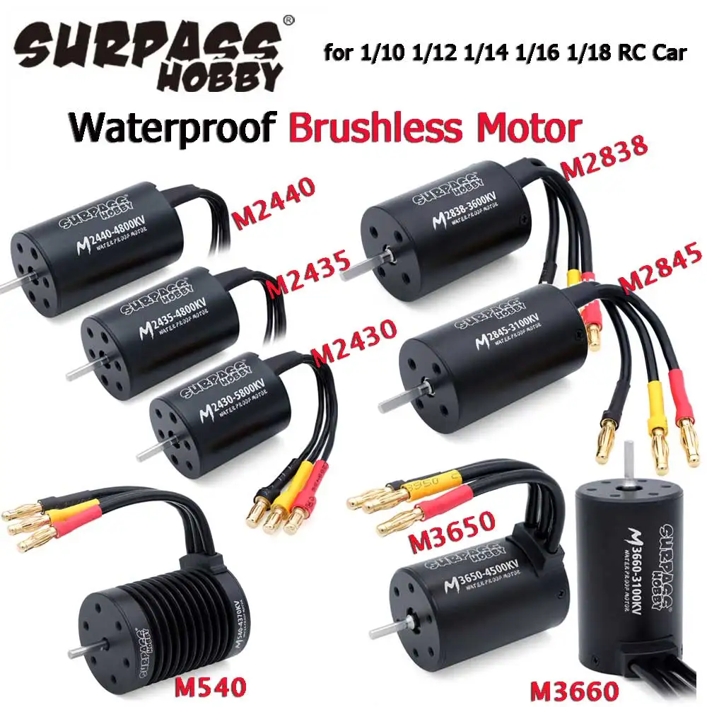 SURPASS HOBBY Waterproof Brushless Motor M2430/2435/2440/2838/2845/540/3650/3660 for Wltoys 1/10 1/12 1/14 1/16 1/18 RC Car Boat