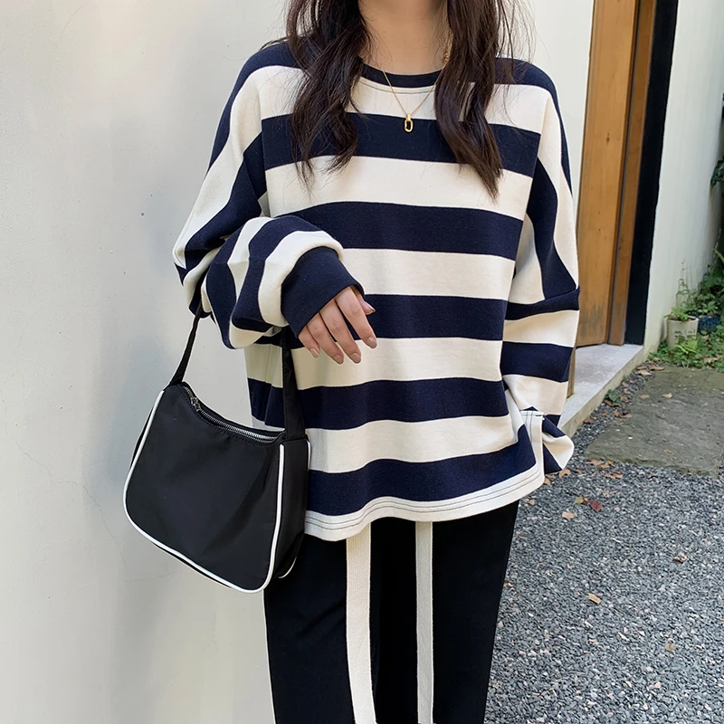 Striped Hoodie Women's Thin 2023 New Oversize Design Feeling Niche Loose Spring and Autumn Korean Style Top Sweatshirt