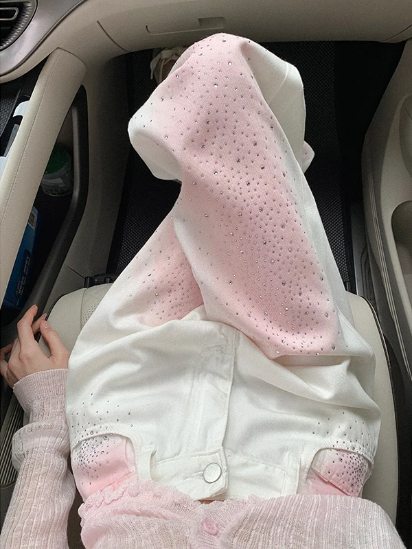 Gradient Color Hot Diamond Nice Denim Wide Leg Pants Women's 2025 New Summer Good-looking Jeans Fashion Versatile Straight Pants