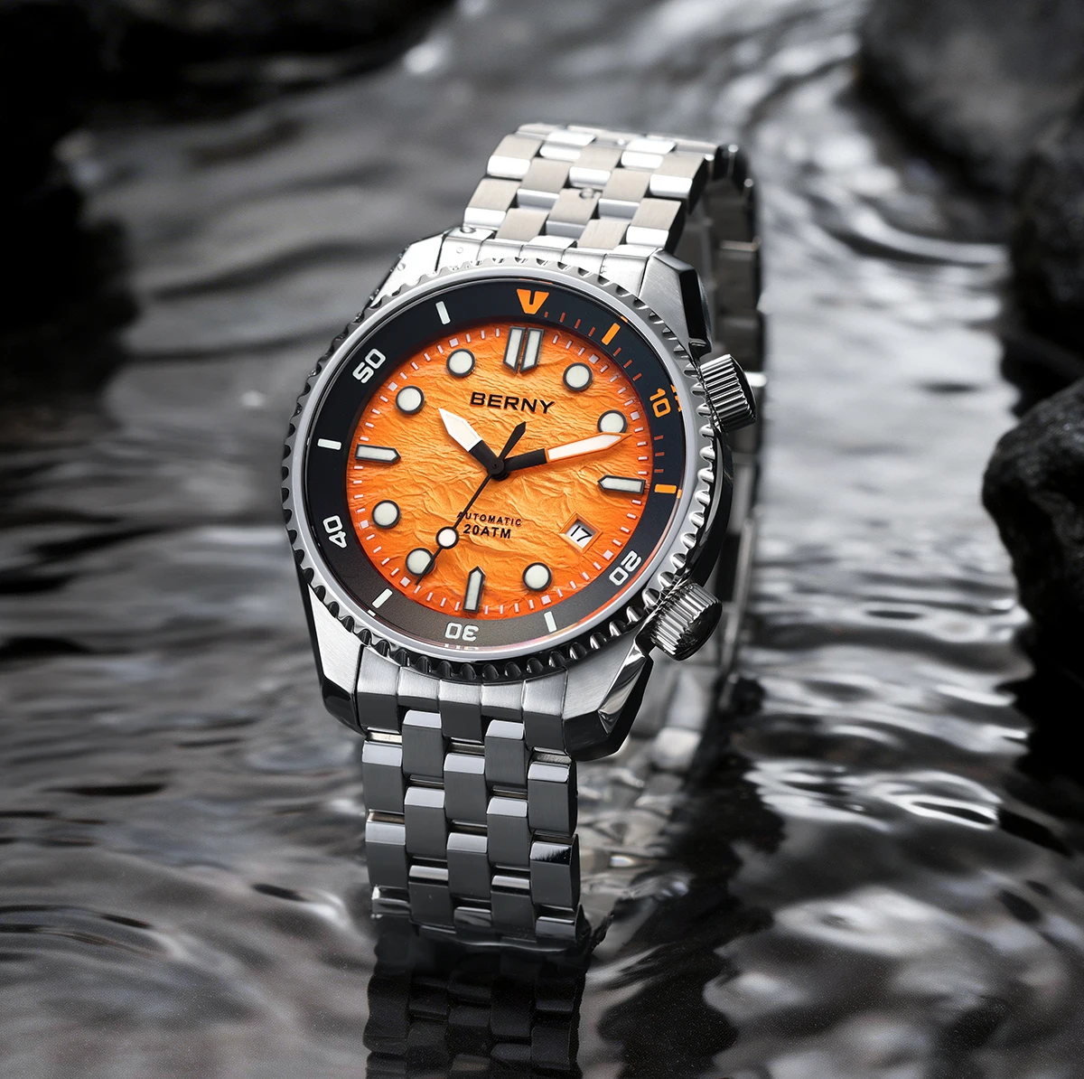 BERNY Automatische Taucheruhr für Herren, Top-Luxus, Saphirglas, 316L-Stahl, New Wave-Zifferblatt, 200 m wasserdicht, mechanische Taucher-Herrenuhren – Detail 23