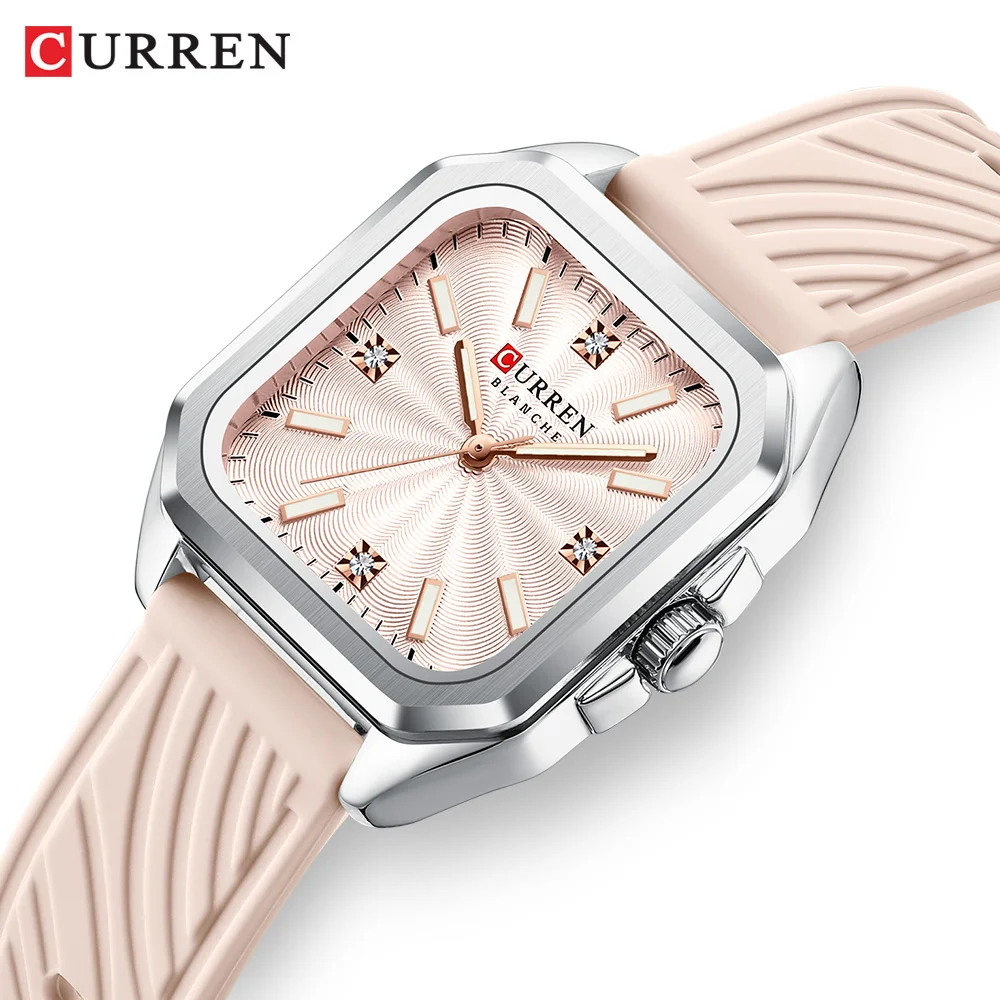 CURREN 9113 Fashion Original Wristwatches Silicone Band Watches Women's Minimalist Square Quartz Watch Casual Clock Female