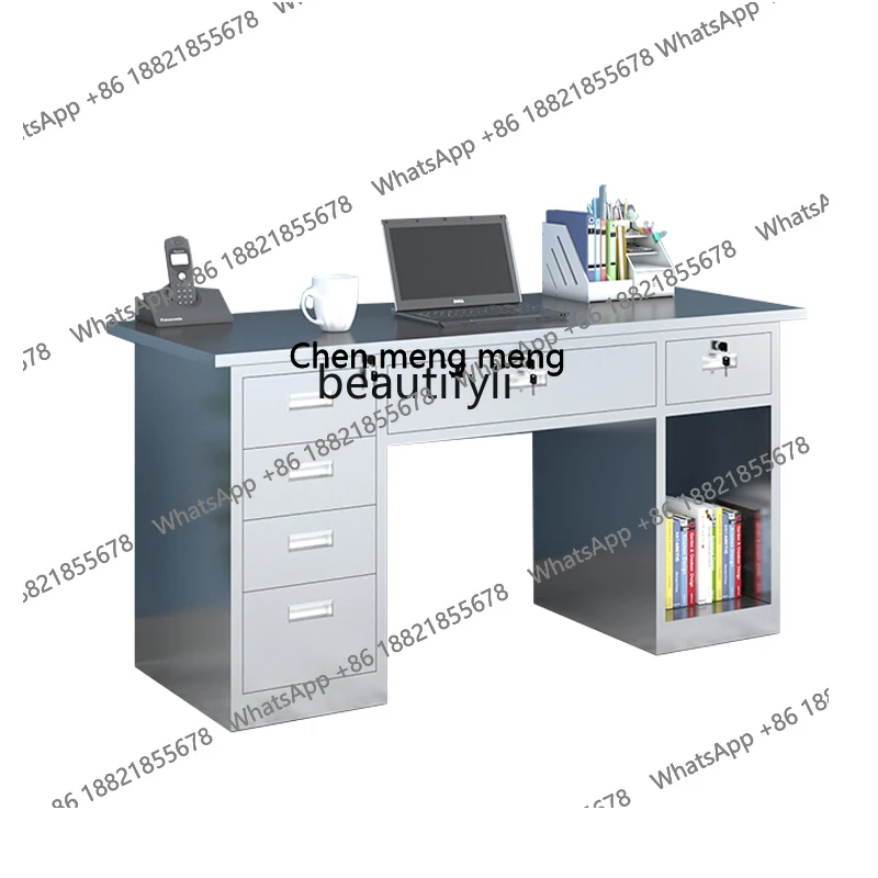 S7486 ss 304 Stainless Steel Desk Thickened Computer Desk with Drawer Work Desk Home Cashier Study