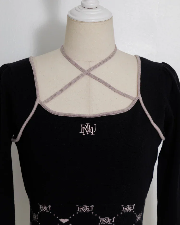 

Оригинальный жаккардовый свитер в японском стиле с высокой талией и завязками в стиле пэчворк, короткий вязаный свитер, универсальный пуловер с длинными рукавами для милых девочек