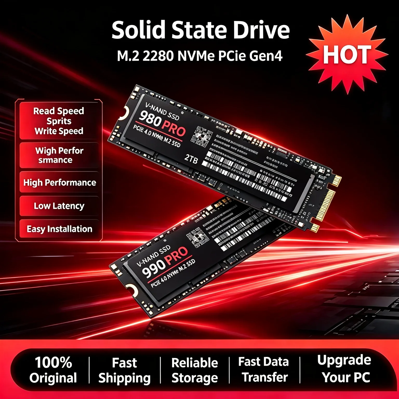 High Speed  New 980Pro 990Pro M2 NVMe PCIe4 SSD1TB Solid State Drive Internal Storage Upgrade For  Mac Desktop Laptop