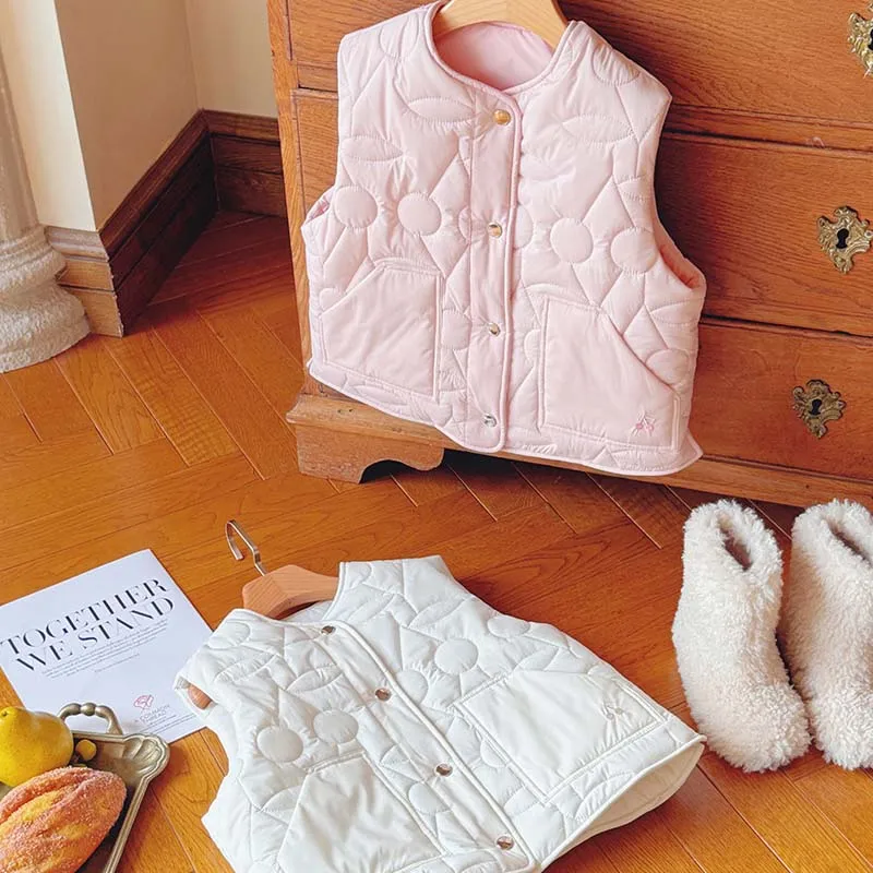 

На распродажу, осень-зима 2022, толстый снежный бархатный жилет для девочек, теплый и устойчивый к морщинам мягкий вишневый внешний хлопковый жилет для девочек