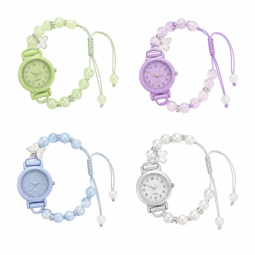 New Elegant Bracelet Watch Butterfly Pendant Beaded Chain Watch Adjustable Quartz Watch for Women Girls