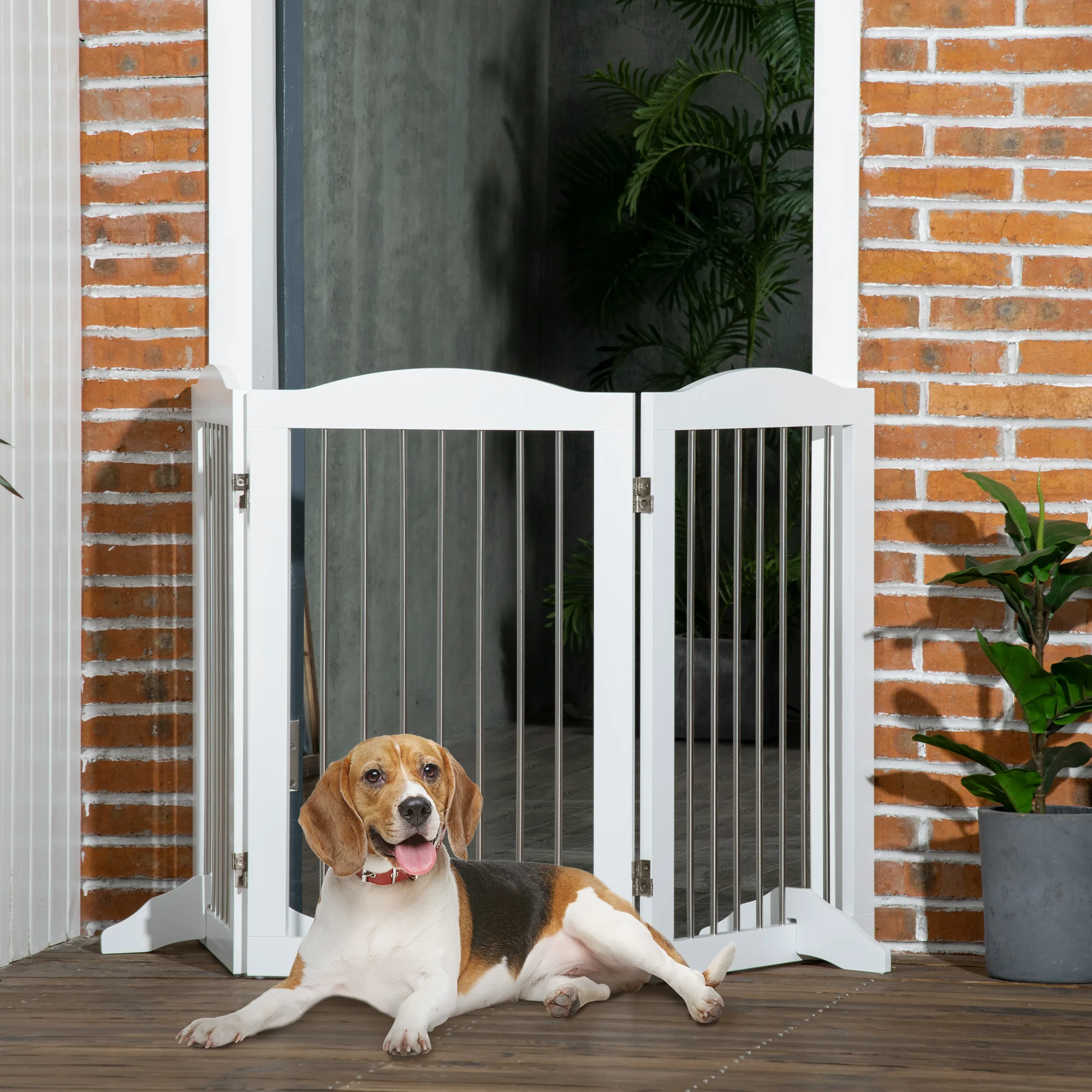 PawHut folding dog security barrier 154x30x80 cm with stand stand