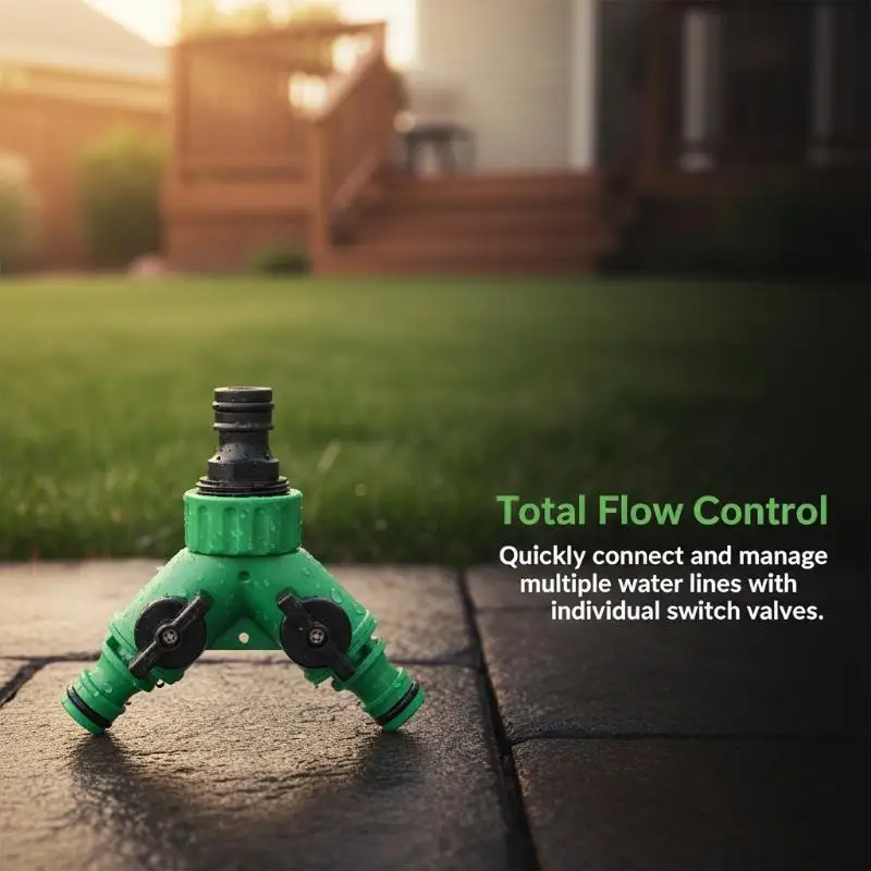 2 Way Garden Water Y Connector Splitter Valve with Independent Switch Quick Plastic Adapter for Farm Watering