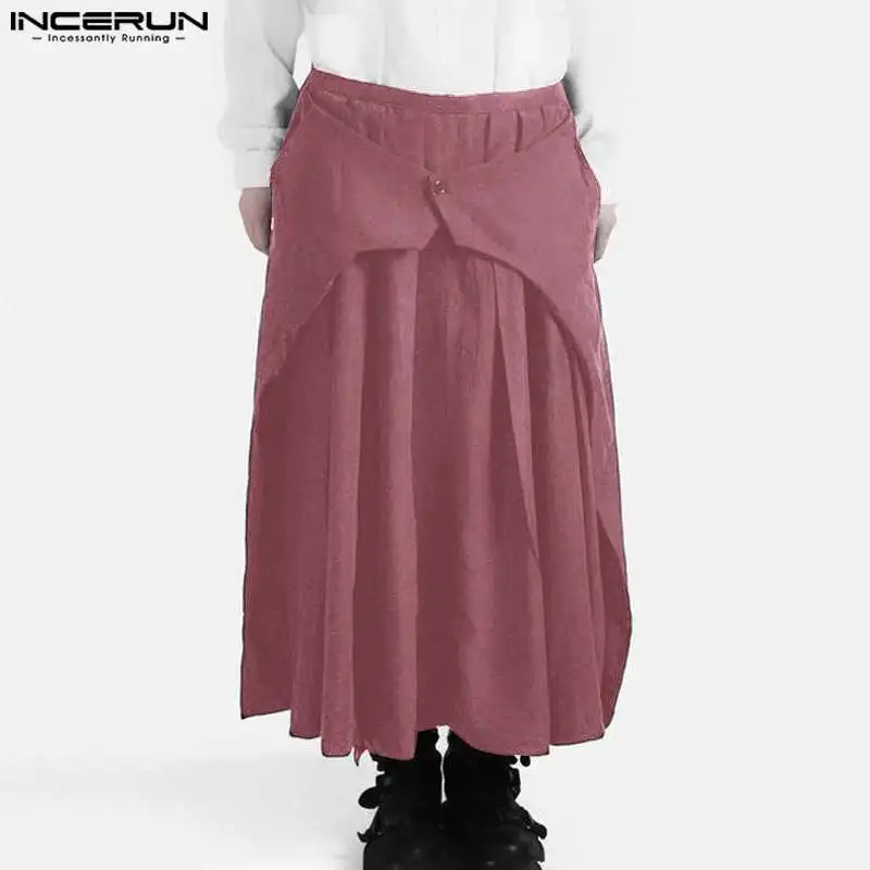 

INCERUN 2024 Korean Style Trousers New Men's Pleated Solid Long Pants Casual Streetwear Wide Leg Shoulder Strap Pantalons S-5XL
