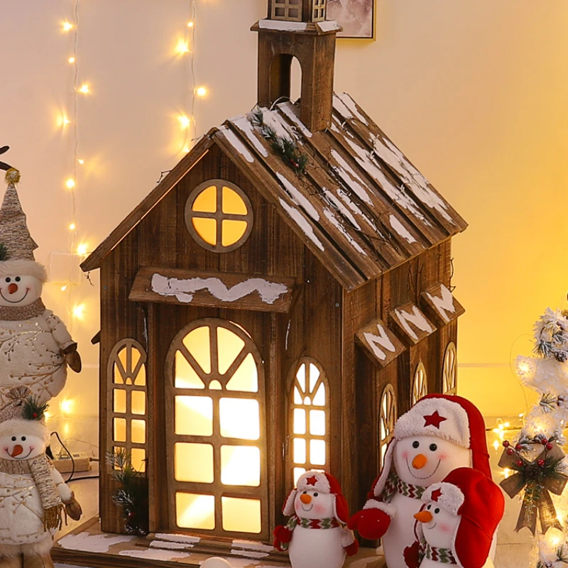 Christmas Decorations Luminous Large  Wooden House Can Be Used for Hotel Shop Window Creative Scene Layout Props