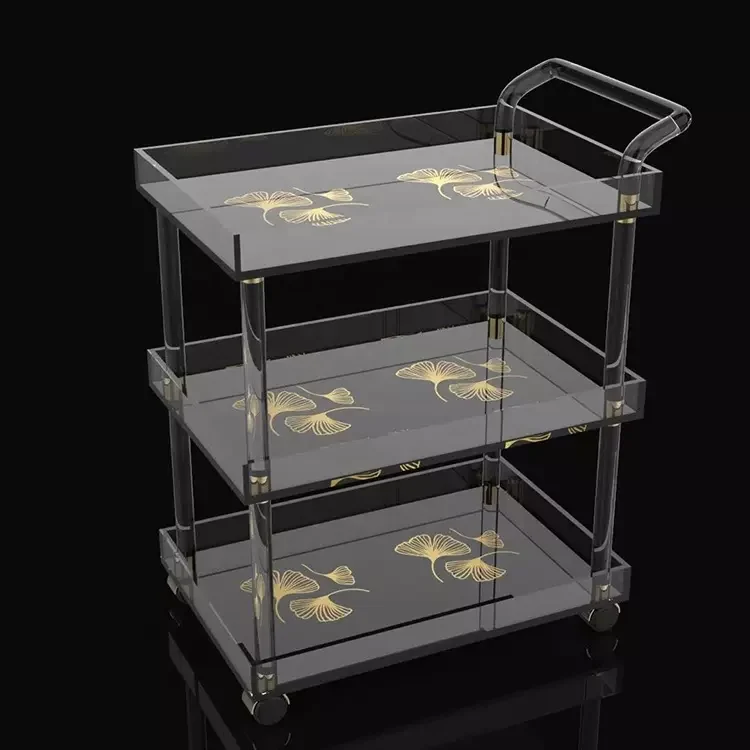 Acrylic storage cabinet Home transparent mobile trolley storage three-storey kitchen shelves