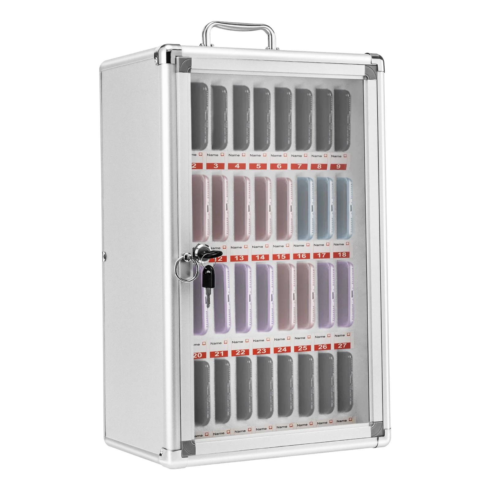 Aluminum Alloy Cell Phones Storage Cabinet for Cell Phones, Wall-Mounted with a Locked, Can be Carried by Hand (36 Slots)