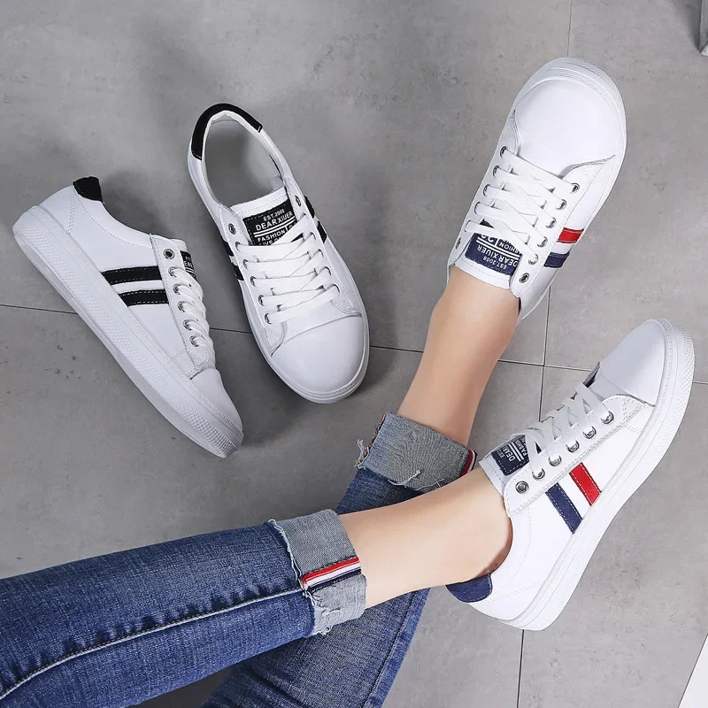 Women\'s Genuine Leather Sneakers Women Casual Fashionable Sports Shoes Vulcanized Woman White Flat Shoe Ladies White Sneakers