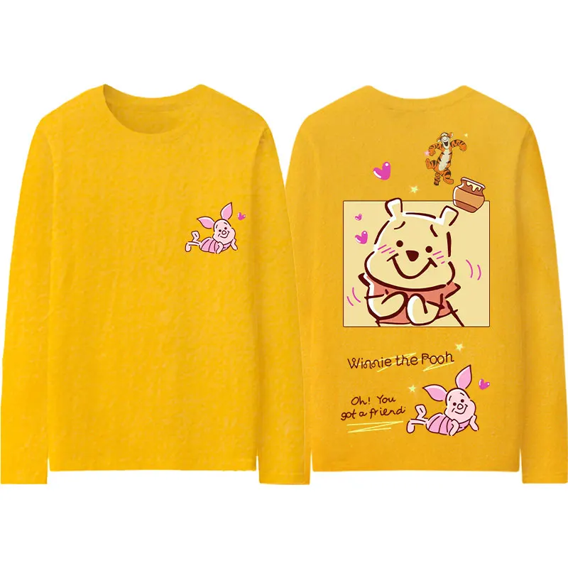 Cartoon Winnie the Pooh T-shirt New Versatile Bottom Shirt Pure Cotton Disney Women's Top Anime Peripheral Couple T-Shirt Set