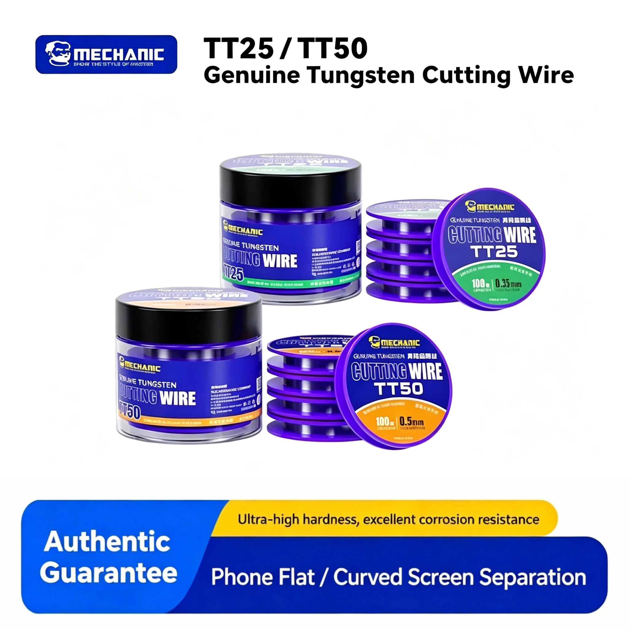 5pcs MECHANIC TT25 TT50 Genuine Tunsten Cutting Wire Diameter 0.025/0.05mm 100meters for Phone/iPad Screen Cutting Repair Tool