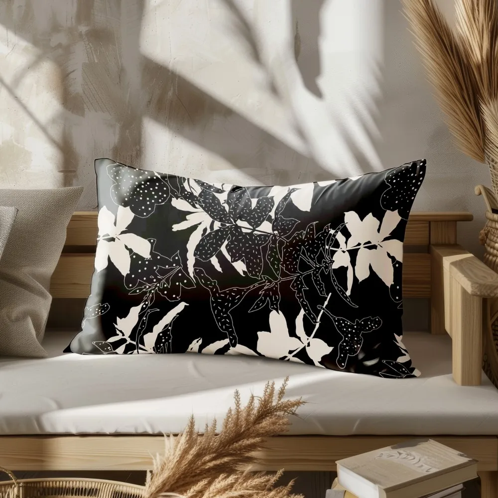 Home Decor Black & White Floral Pillowcase Suitable For Sofa Bedroom Car Pillow Cover Cushion Rectangular Back Cushion