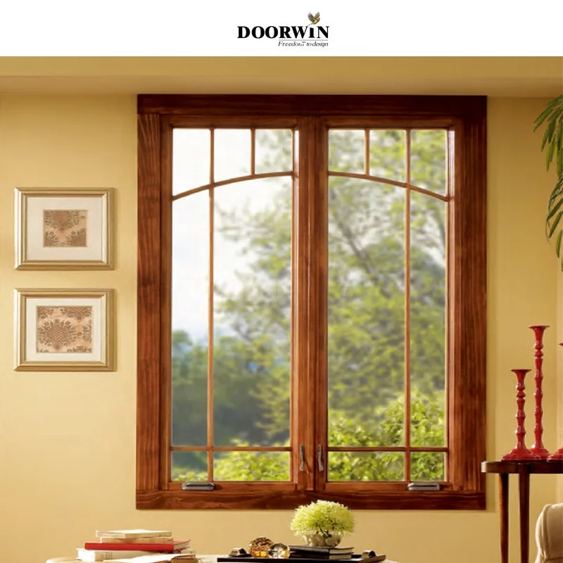 American California Oak Wooden Clad Aluminum Crank Open Window Casement Windows With New Design