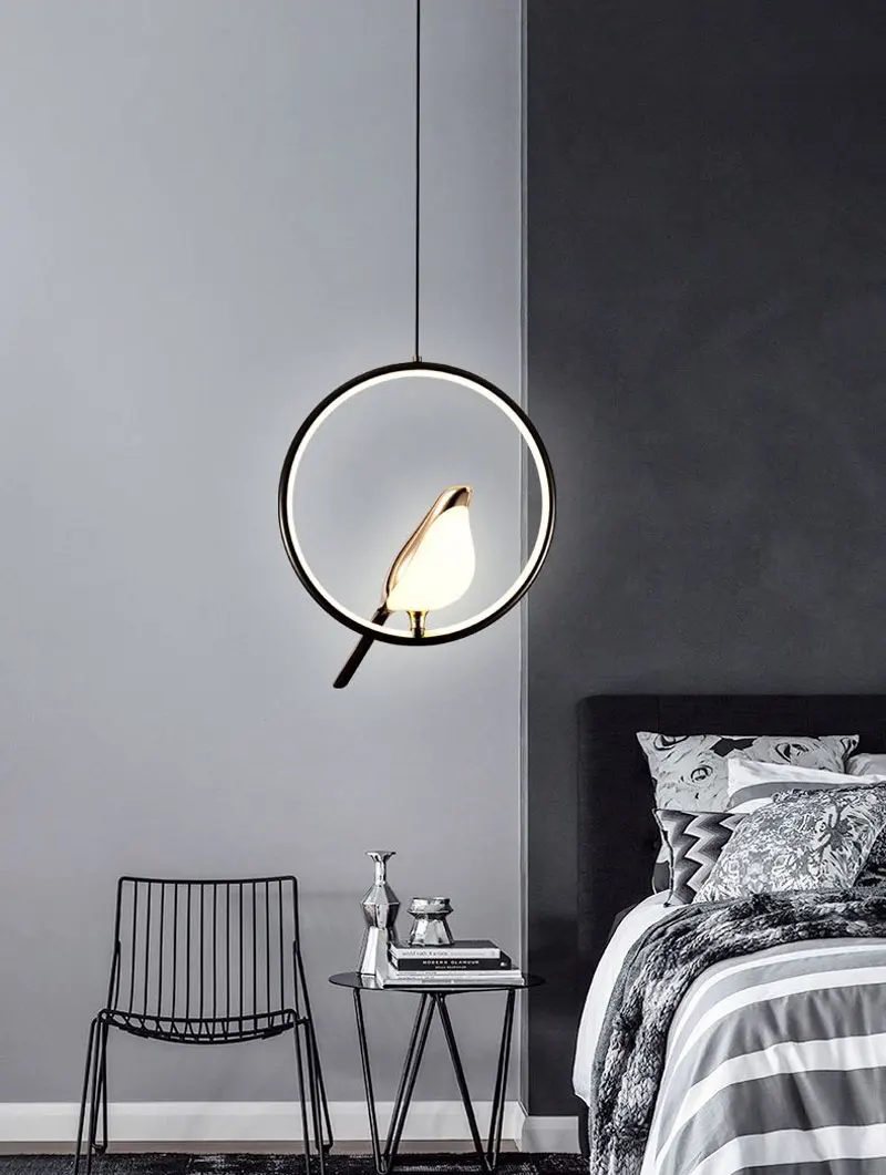 Nordic Elster Vogel LED Kabel Anhänger Lampen für Nacht Schlafzimmer Innen Schwarz Silber Hängen Lichter Kronleuchter Lampe Hause AC85-265V – Detail 6