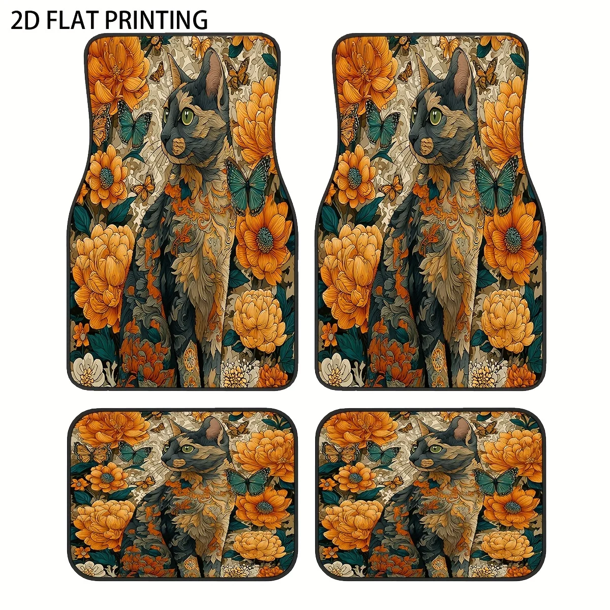 

4pcs Lazy Pattern Printed Car Floor Mats Made Of Universal Polyester Material, Suitable For All Seasons And Weather, Providing I
