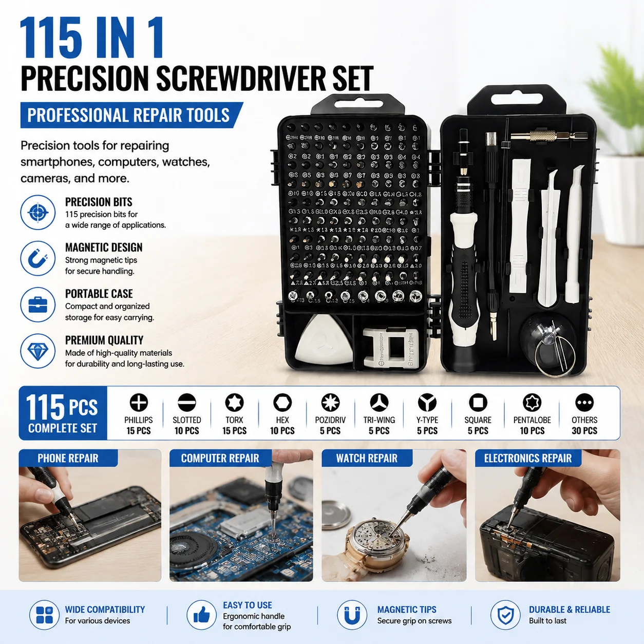 Electronics Repair Center - ชุดไขควงอเนกประสงค์ 115 in 1 สำหรับซ่อมอุปกรณ์อิเล็กทรอนิกส์ เช่น