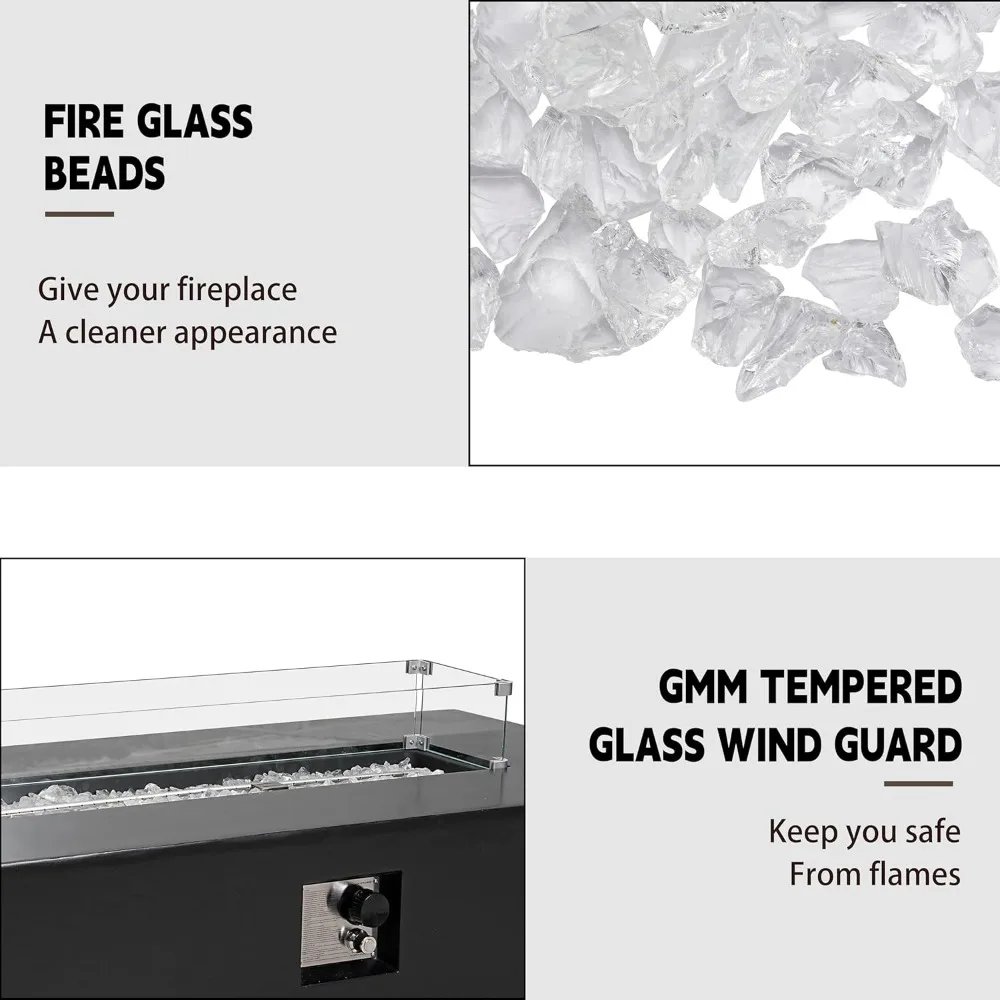 طاولة حفرة نار من البروبان مقاس 56 بوصة، طاولة حريق مستطيلة خارجية مع طاولة خزان (50,000 وحدة حرارية بريطانية)، 3 قطع حفرة حريق غاز باللون الأسود مع زجاج واي فاي