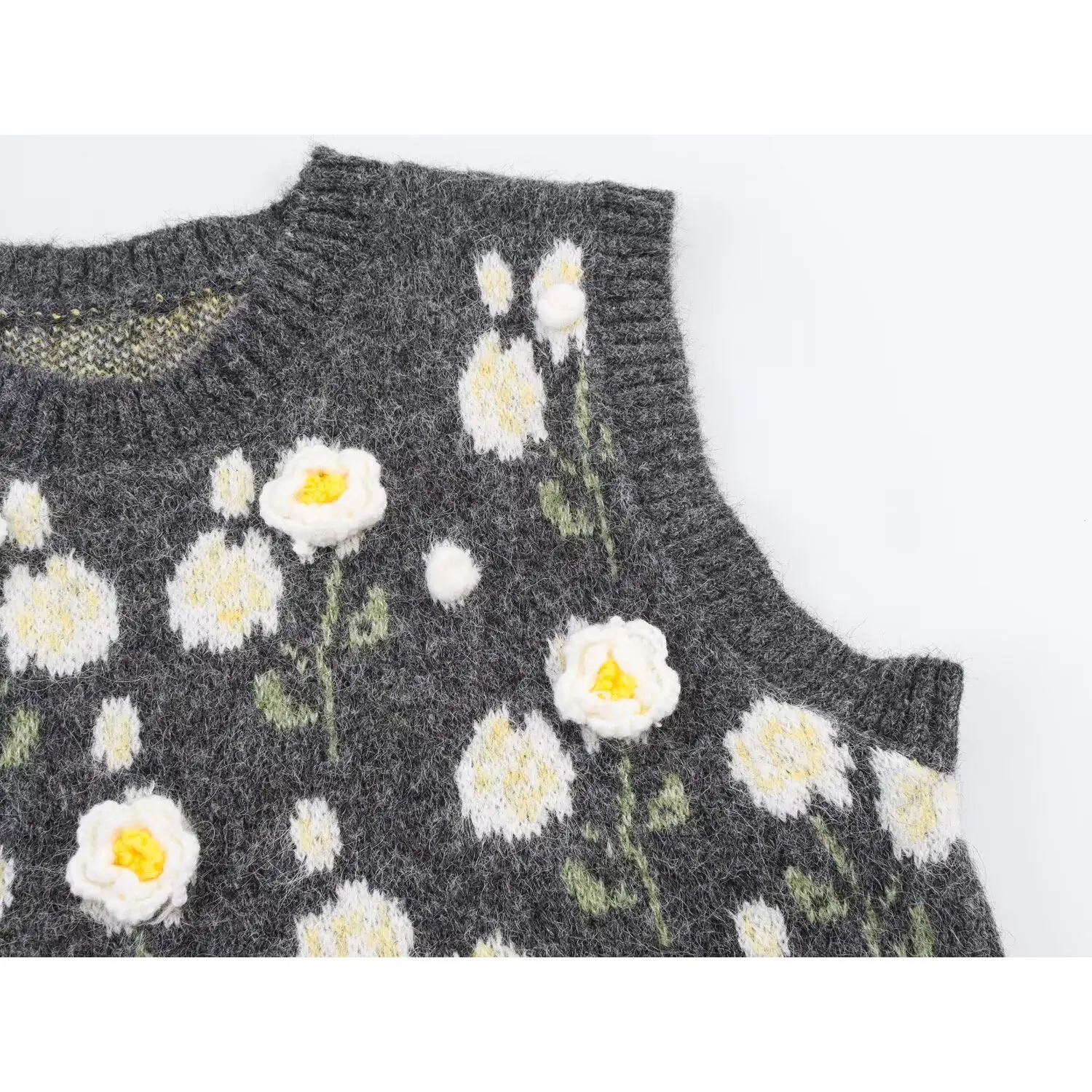 

Topenomi Fashion 3D Flower Knitted Vest Women 2025 Autumn Winter Round Neck Sleeveless Pullover Vintage Sweet Overlap Pullover