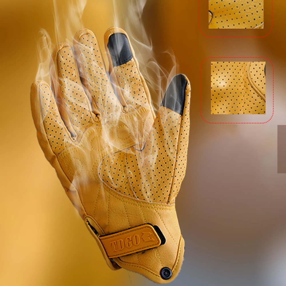 Luvas de Motocicleta Amarelas Respiráveis para Corrida, Luvas de Motocross de Couro PU Perfuradas para Verão, Luvas Protetoras para Motociclistas Masculinos e Femininos