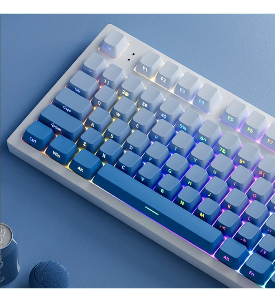 Blue personalized mechanical keyboard keycap side engraved light gradual change 68 keys 87 keys 108 keys adaptation step