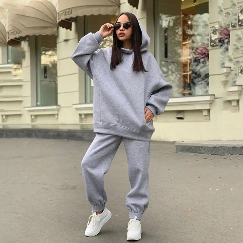 Oversized Solid Casual Pullovers Long Pant Set Warm Hoodie New Tracksuit Suit Fashion pant sets sets for women 2 pieces