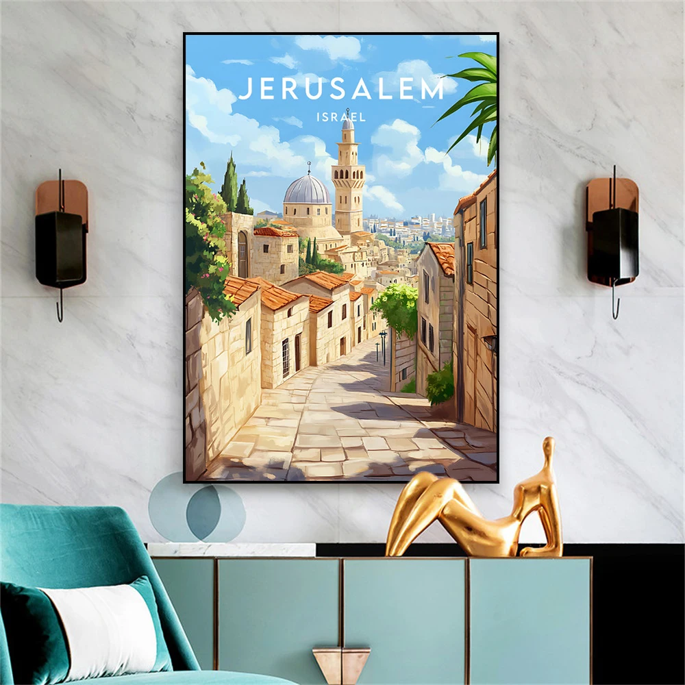 Tel Aviv Travel Print Israel Landscape Poster Asia Middle East Dubai Travel Print Jerusalem Travel Canvas Painting Home Decor