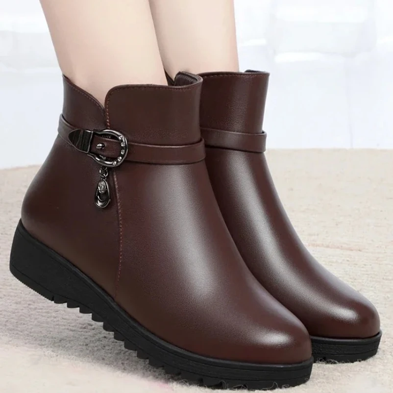 2025年冬新作 マザーズブーツ レディース フラットブーツ 暖かい 滑り止め ウェッジソール 厚底 ウール 大きいサイズ 41 42 43 ママブーツ
