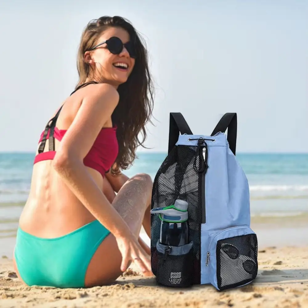 

with Wet Pocket Mesh Drawstring Backpack Large Capacity Solid Color Swim Bag Fitness Beach Storage Bags Sports Bag Organizer