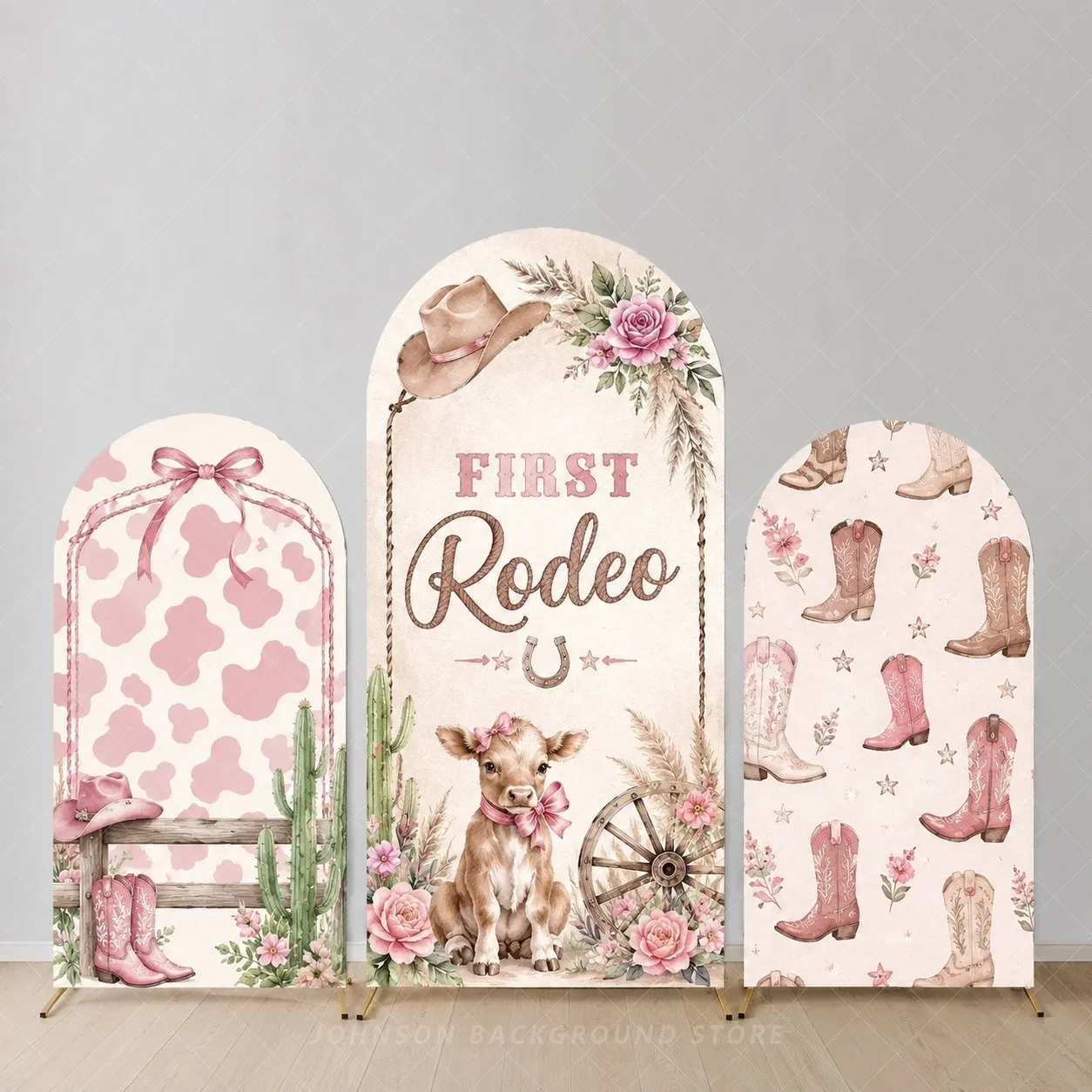 First Rodeo Arch Backdrop Pink Cowgirl First Birthday Western Rodeo Girl Party Decorations Arch Covers background