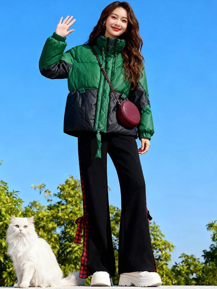 Thiened Fce Warm ort Jaet Damen Faion Winter High-End Color Stehkragen Daunenmantel aus Baumwolle All-Match Street...